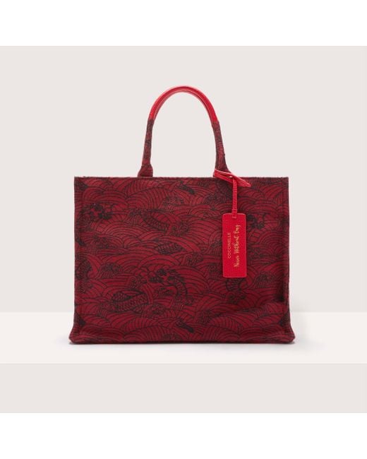 Coccinelle Red Henkeltasche aus Jacquard-Stoff mit Lunar-Print Never Without Bag lunar Jacquard Medium