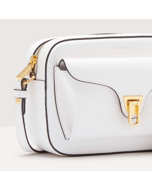 Coccinelle White Grainy Leather Crossbody Bag Beat Soft Small