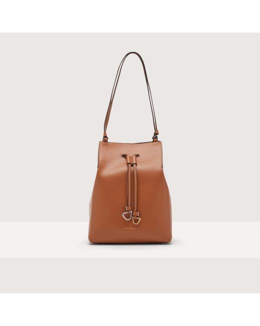 Coccinelle Brown Cowhide Leather Bucket Bag Roundabout Cowhide Medium