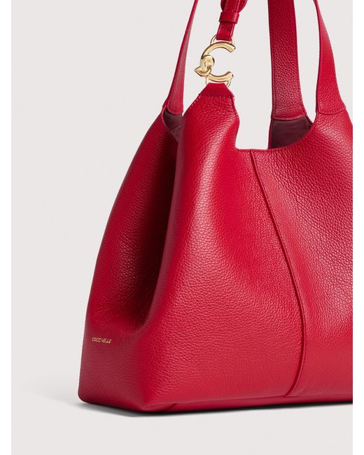 Coccinelle Red Grained Leather Tote Bag C-Easy Large