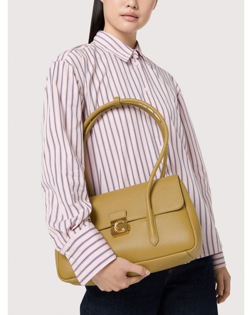 Coccinelle Natural Grained Leather Shoulder Bag C-Me Lock Large