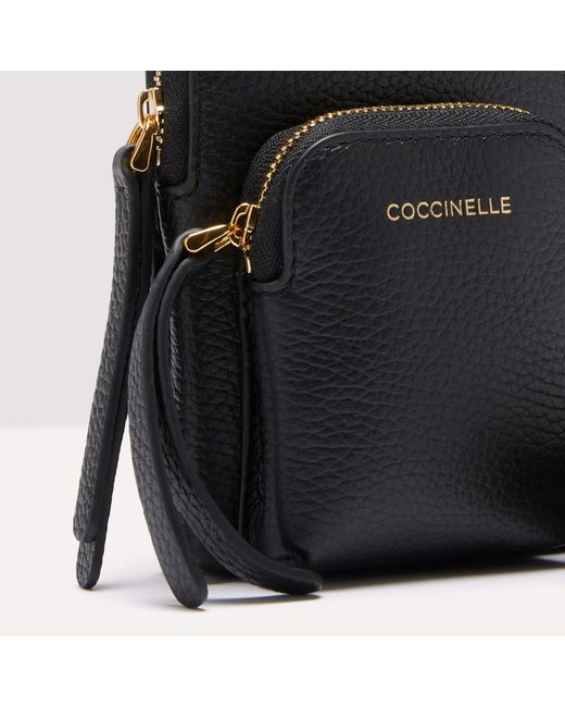 Coccinelle Black Grained Leather Phone Holder Pixie Mini