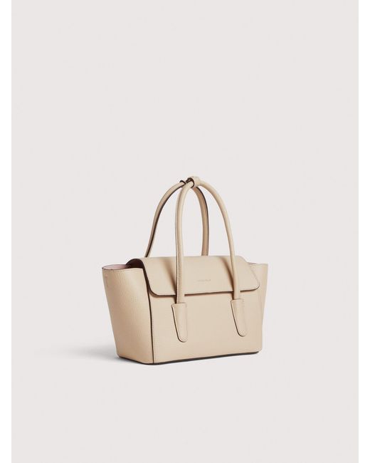 Coccinelle Natural Grained Leather Handbag Double Beat Medium