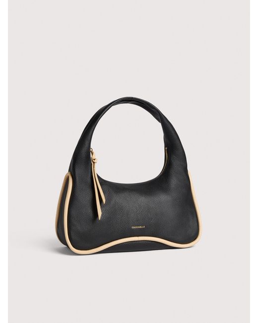 Coccinelle Black Schultertasche Aus Genarbtem Leder Sven Bicolor Large