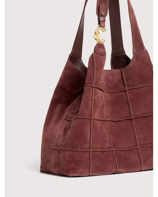 Coccinelle Suede Tote Bag With Embroidered Check Pattern C-Easy Large