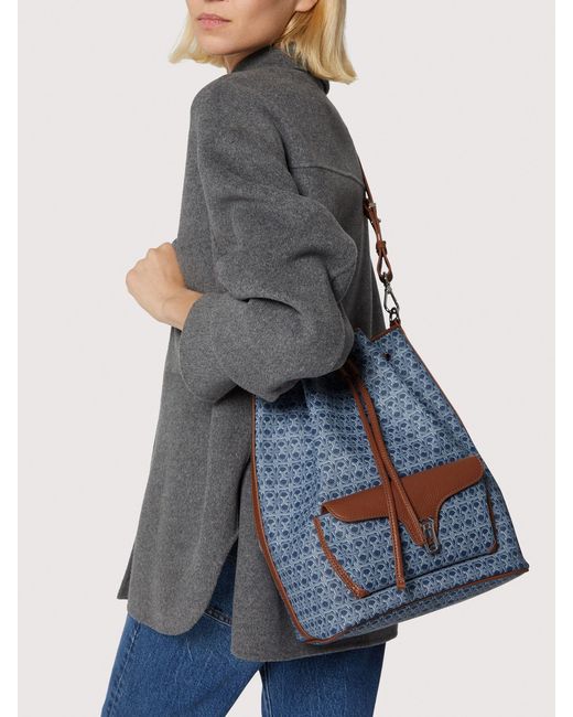 Coccinelle Blue Beuteltasche Aus Denimblauem, Beschichtetem Canvas Mit Monogram-Muster Beat Generation Denim Coated Monogram Large