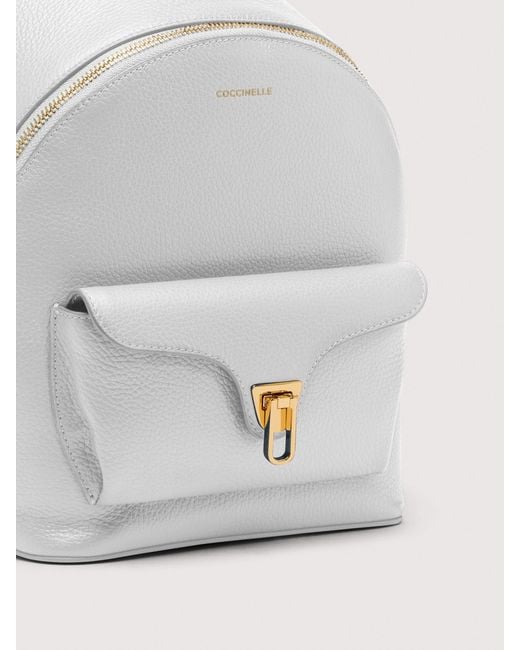 Coccinelle White Grained Leather Backpack Beat Generation Small