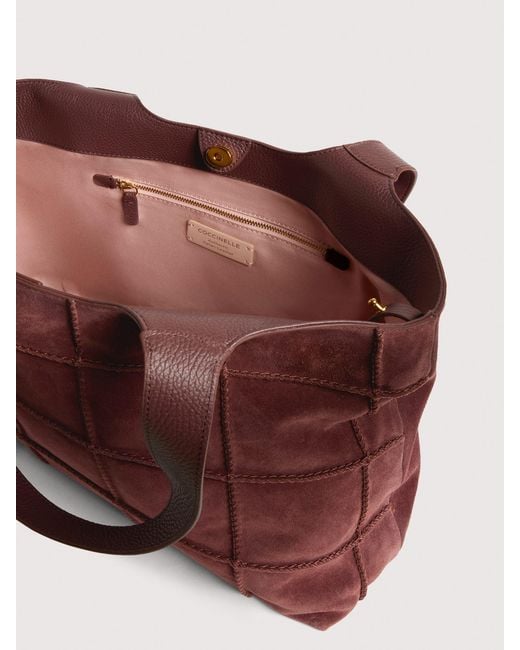 Coccinelle Suede Tote Bag With Embroidered Check Pattern C-Easy Large