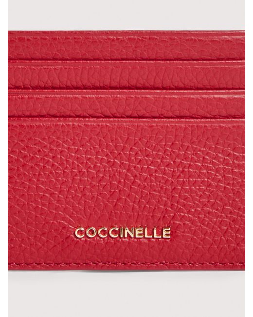 Coccinelle Pink Grainy Leather Card Holder Metallic Small