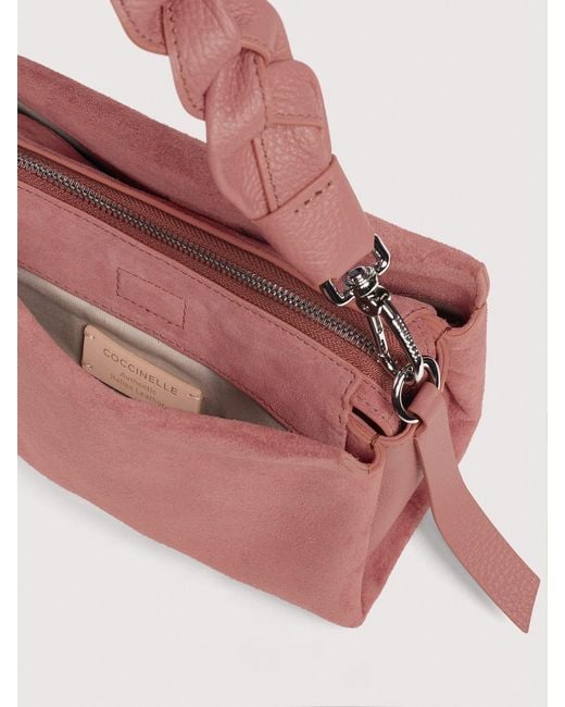 Coccinelle Pink Suede And Grained Leather Handbag Boheme Small