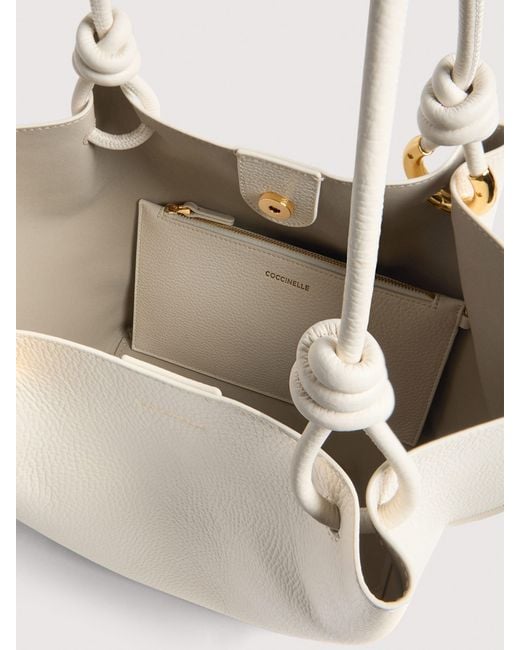 Coccinelle Natural Grained Leather Tote Bag Finn Medium