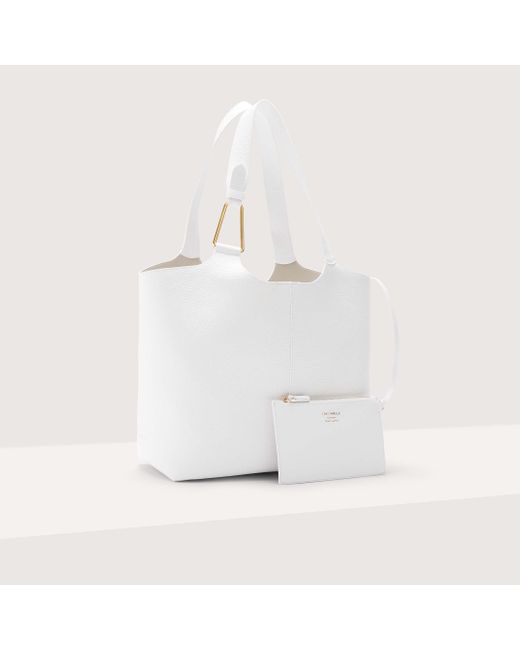 Coccinelle White Grained Leather Tote Bag Brume Large