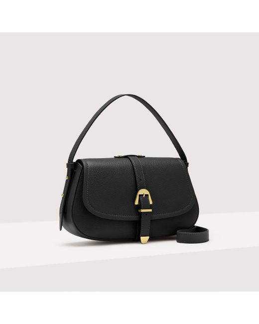 Coccinelle Black Grained Leather Shoulder Bag Magalù Medium