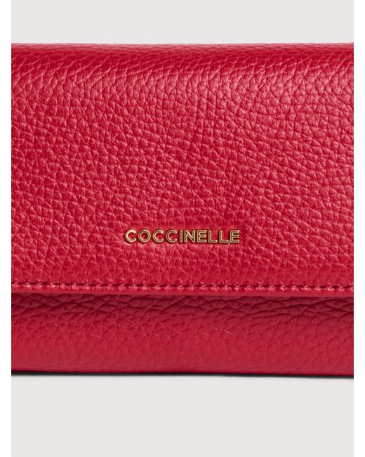 Coccinelle Pink Grainy Leather Purse Metallic Medium