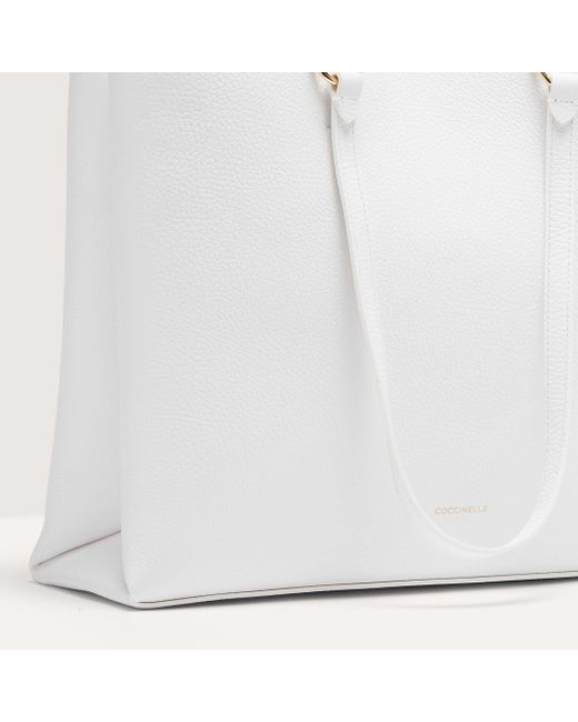 Coccinelle White Grained Leather Handbag Hop On Medium