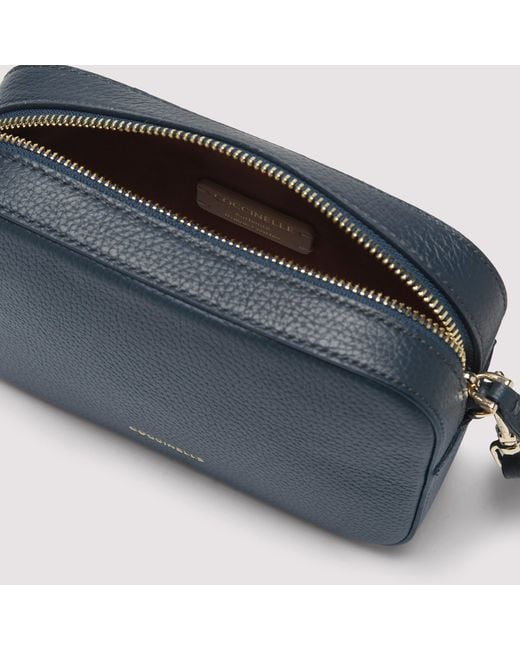 Coccinelle Blue Grained Leather Crossbody Bag Tebe Small