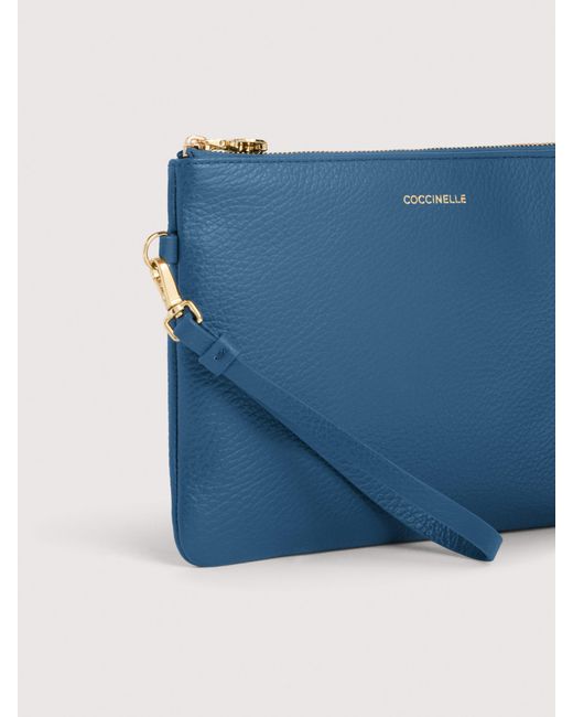 Coccinelle Blue Grained Leather Pouch C-Me Softy Medium