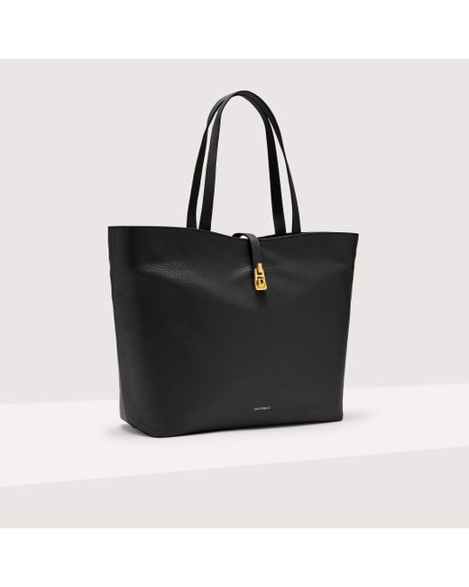 Coccinelle Black Grained Leather Tote Bag Magie Soft Large