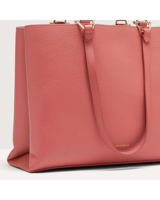 Coccinelle Pink Grained Leather Handbag Hop On Medium