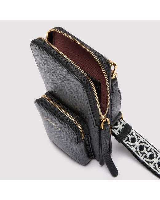 Coccinelle Black Grained Leather Phone Holder Pixie Mini