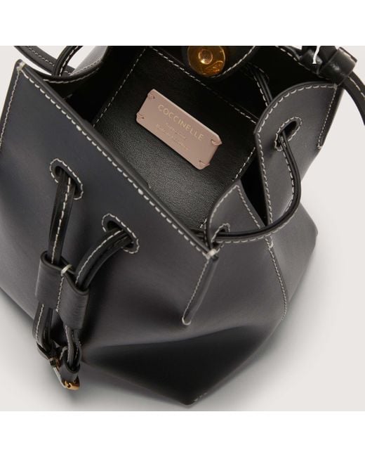 Coccinelle Black Cowhide Leather Bucket Bag Roundabout Cowhide Small