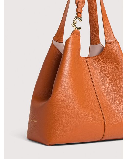 Coccinelle Orange Grained Leather Tote Bag C-Easy Large