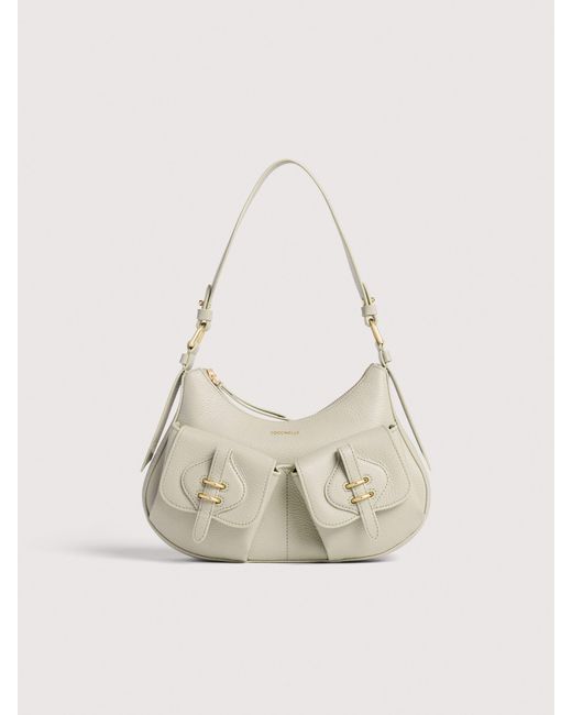 Coccinelle Natural Grained Leather Shoulder Bag Mavery Pocket Small