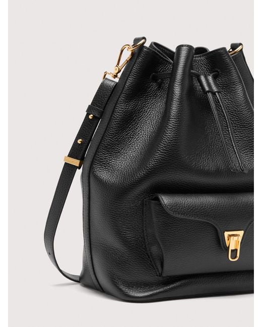 Coccinelle Black Beuteltasche Aus Genarbtem Leder Beat Generation Large