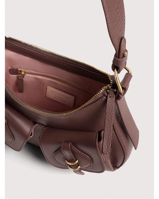 Coccinelle Pink Grained Leather Shoulder Bag Mavery Pocket Small