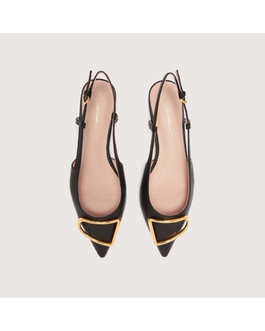 Coccinelle Black Smooth Leather Slingback Ballet Flats Himma Smooth