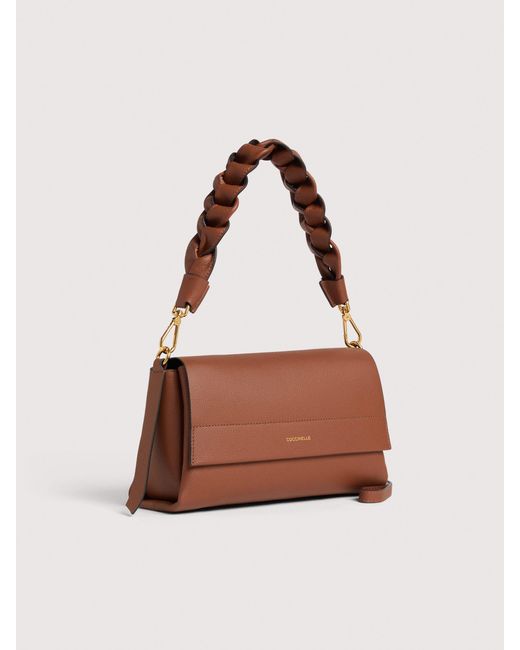 Coccinelle Brown Two-Sided Leather Shoulder Bag Boheme Grana Double Small
