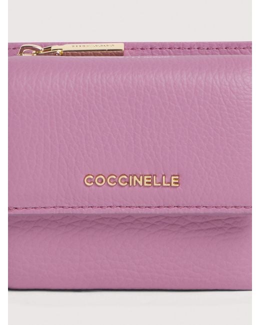 Coccinelle Pink Small Grained Leather Wallet Metallic Small