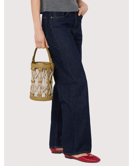 Coccinelle Metallic Smooth Leather With Tubular Rope Detailing Bucket Bag Koi Small