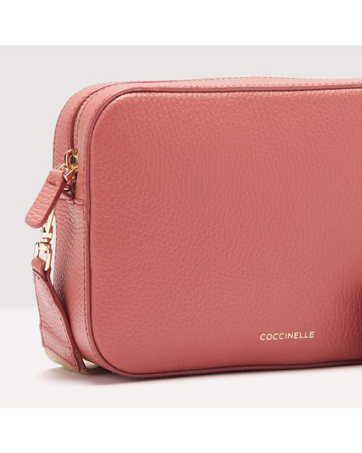 Coccinelle Red Grained Leather Crossbody Bag Tebe Medium