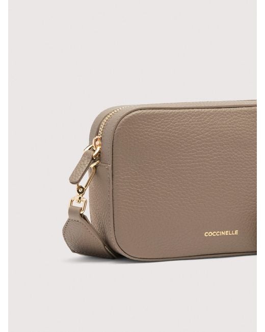 Coccinelle Natural Grained Leather Crossbody Bag Tebe Small