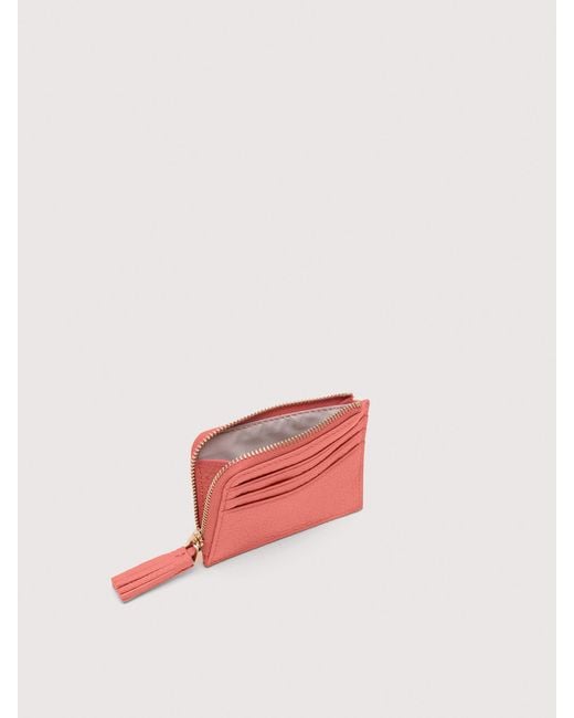 Coccinelle Pink Kartenetui Aus Genarbtem Leder Tassel