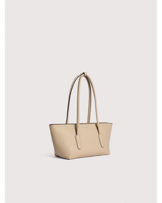 Coccinelle Natural Grained Leather Tote Bag Double Beat Medium