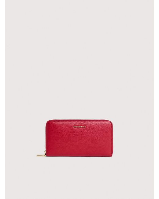 Coccinelle Pink Large Grainy Leather Zip-Around Purse Metallic Large