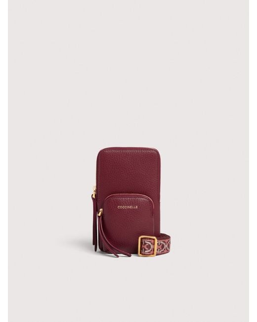Coccinelle Red Grained Leather Phone Holder Pixie Mini