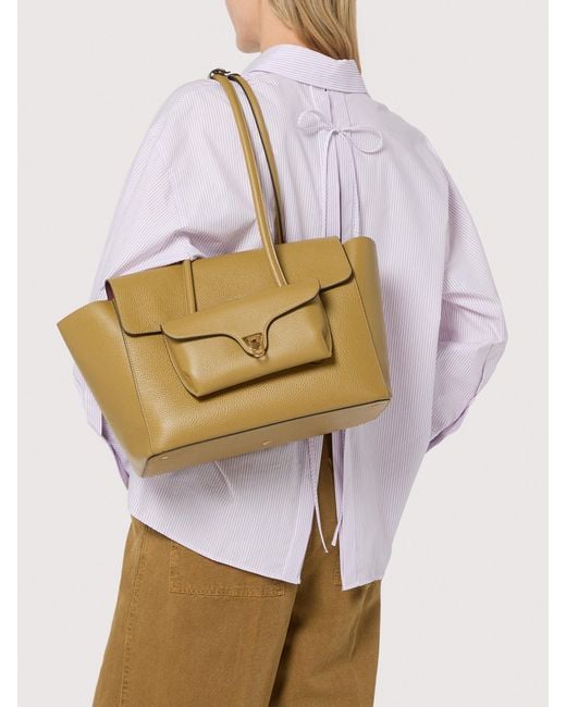 Coccinelle Natural Grained Leather Tote Bag Double Beat Large