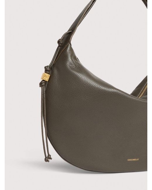 Coccinelle Gray Grained Leather Shoulder Bag Thess Large