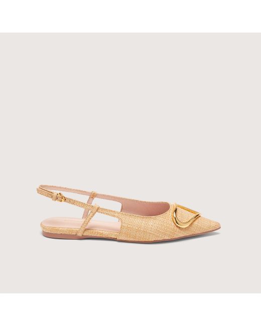 Coccinelle Metallic Straw-Effect Fabric And Smooth Leather Slingback Ballet Flats Himma Straw