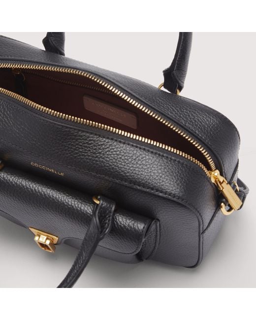 Coccinelle Black Grained Leather Handbag Beat Soft Medium