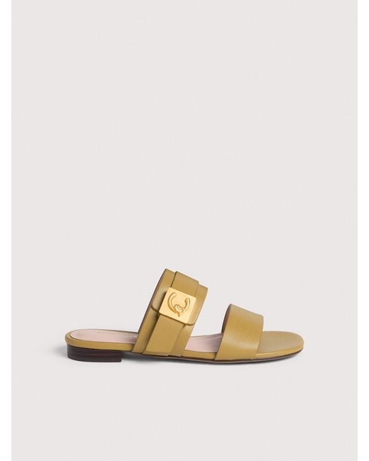 Coccinelle Natural Cowhide-Effect Smooth Leather Low-Heeled Sandals C-Me Lock