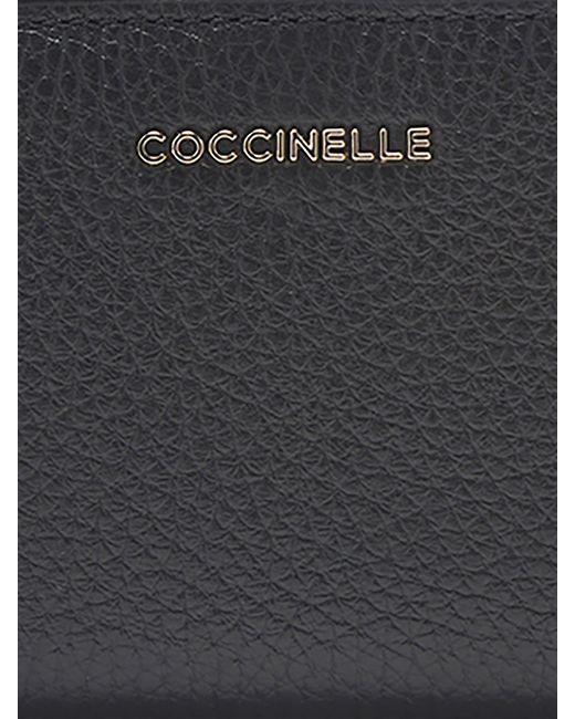 Coccinelle Black Small Grained Leather Wallet Metallic Small