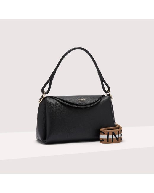 Coccinelle Black Grained Leather Shoulder Bag Eclyps Medium