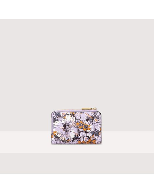 Coccinelle Multicolor Small Floral Print Leather Wallet Metallic Flower Print