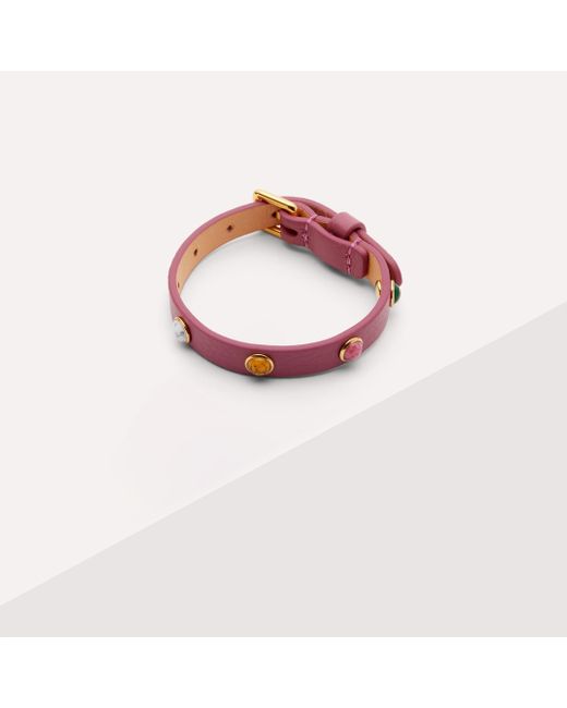 Coccinelle Pink Grained Leather Bracelet Stones