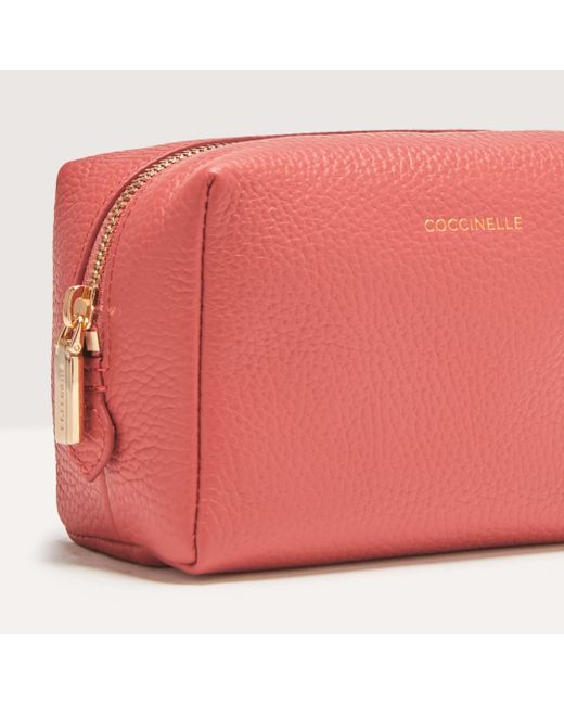 Coccinelle Pink Grained Leather Make-Up Bag Trousse Maxi