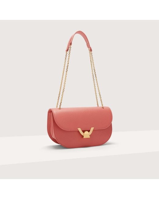 Coccinelle Red Grained Leather Crossbody Bag Dew Medium